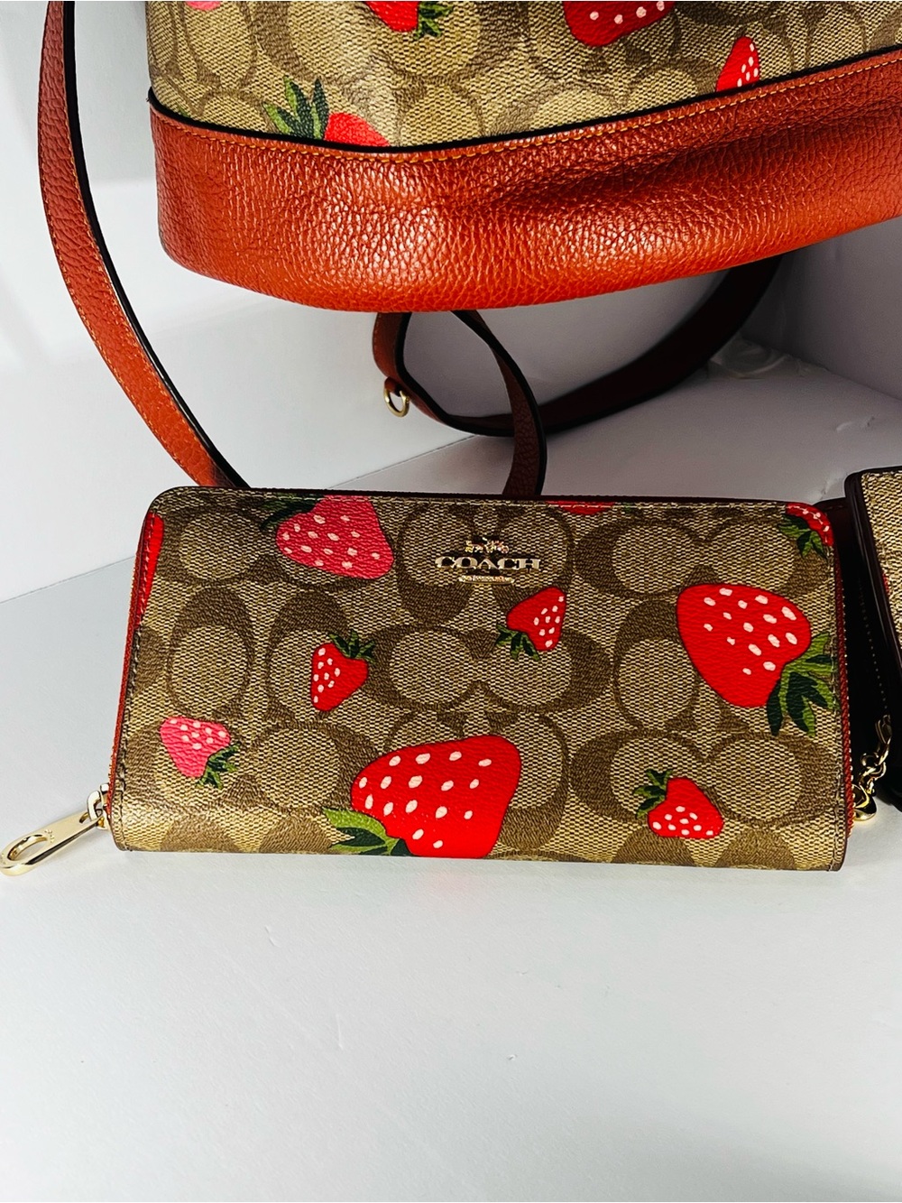 Coach Strawberry Print Signature Backpack with Wallet & Card Case - Red/Tan - Picture 3 of 16